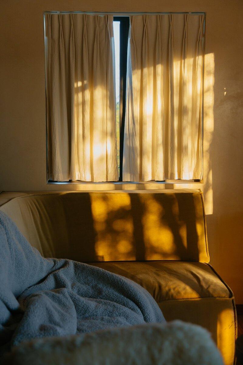 A Sun Cabin in the forest at sunrise