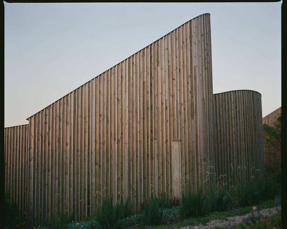 Timber cladding against the evening sky