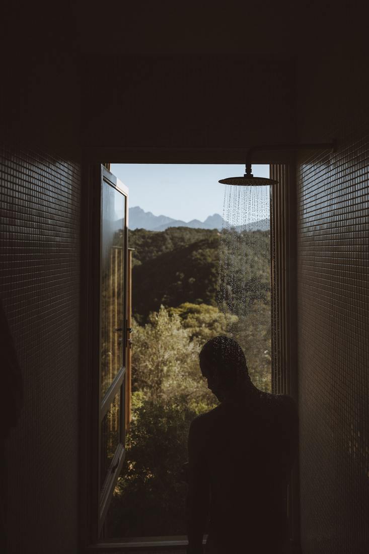Shower looking out to the mountains