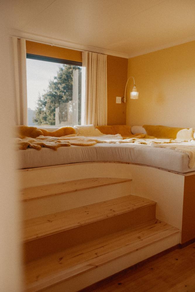 Sheepskins on the window daybed